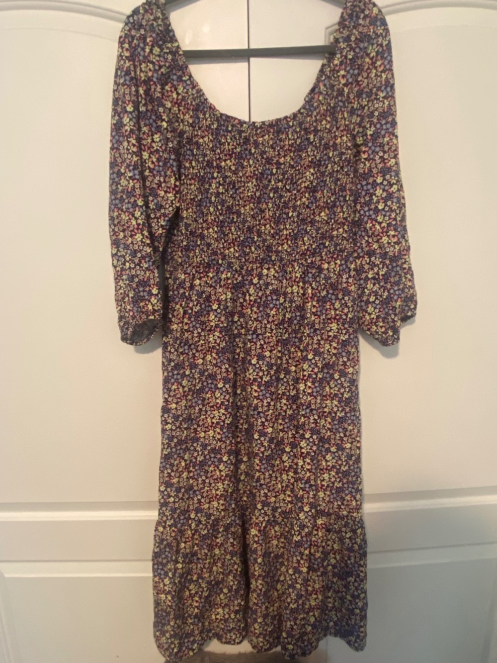 GAP Smocked Scoopneck Midi Dress, Flower-Print, Size L Tall; NWOT